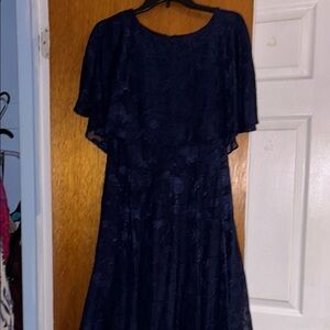 Elegant Navy Blue Cape Dress